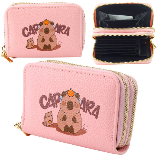 Kapibara Pink Double-Compartment Wallet with Card Slots, 12.5 x 8.5 cm - Carlat