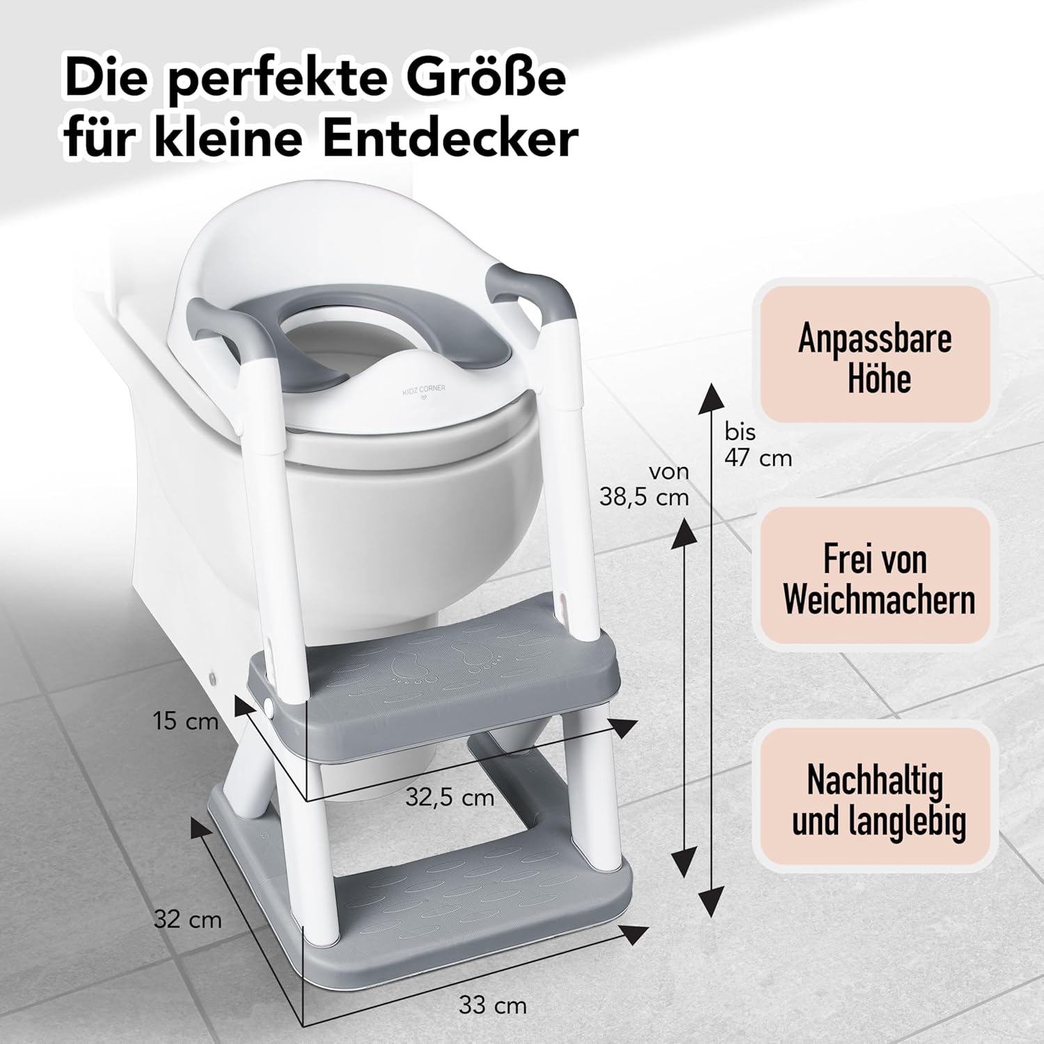 KidzCorner Children's Toilet Seat with Stairs, Height-Adjustable Toilet Ladder, Foldable Can Also Be Used as a Step Stool, Toilet Seat for Potty Training - Carlat