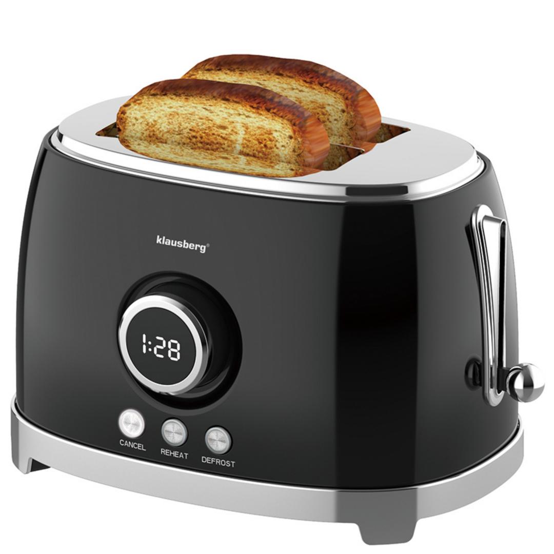 Kitchen Accessories – 2-slice toaster, black, retro, LED display, Klausberg - Carlat