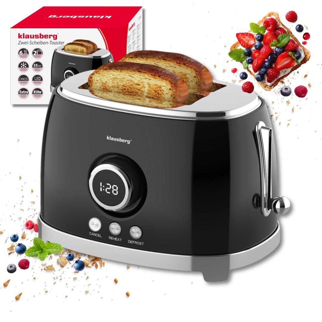 Kitchen Accessories – 2-slice toaster, black, retro, LED display, Klausberg - Carlat