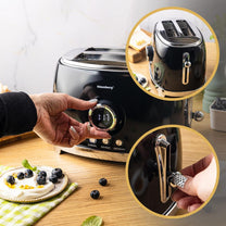 Kitchen Accessories – 2-slice toaster, black, retro, LED display, Klausberg - Carlat