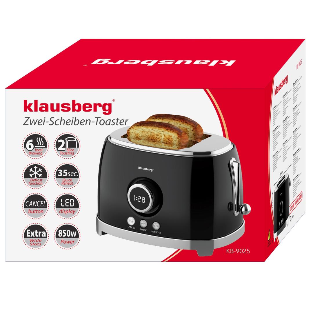 Kitchen Accessories – 2-slice toaster, black, retro, LED display, Klausberg - Carlat