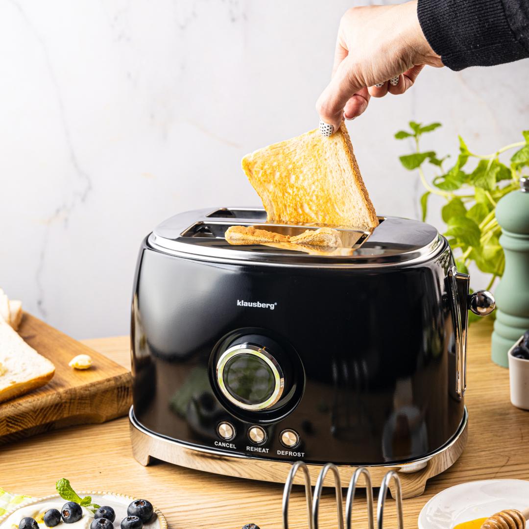 Kitchen Accessories – 2-slice toaster, black, retro, LED display, Klausberg - Carlat