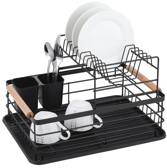Kitchen Accessories – Dish rack, two-tier, steel-plastic-wood, black Kinghoff - Carlat