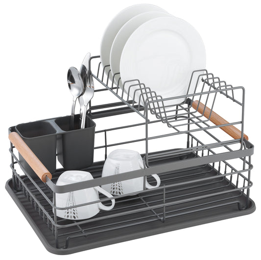 Kitchen Accessories – Dish rack, two-tier, steel-plastic-wood, gray Kinghoff - Carlat