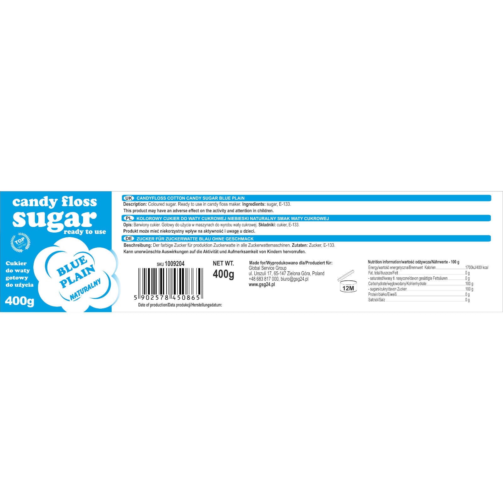 Kitchen Appliances – Colored sugar for cotton candy, blue, natural - Carlat