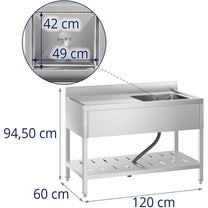 Kitchen & Utility Sinks – Single-bowl catering sink with shelf - Carlat