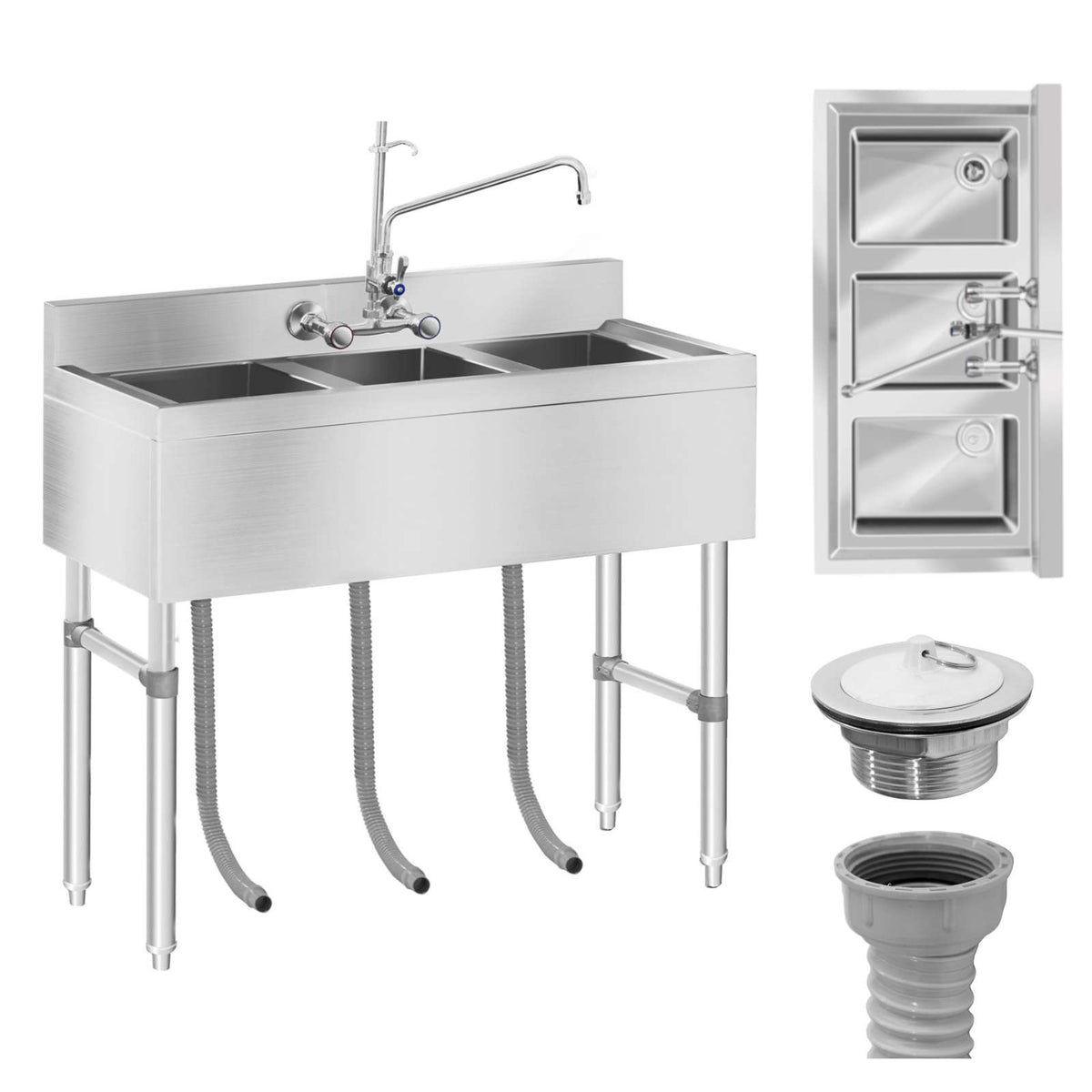 Kitchen & Utility Sinks – Stainless steel catering sink, 3-bowl - Carlat