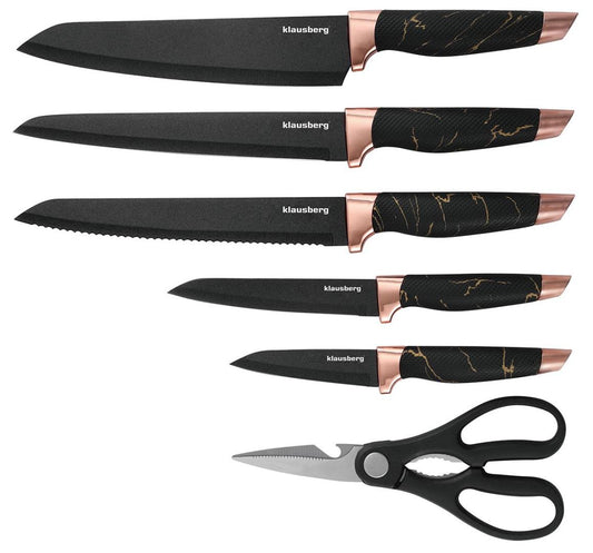 Kitchen knives in a stand, with a black and brown pattern, 7-piece set, Klausberg, KB-7770 - Carlat