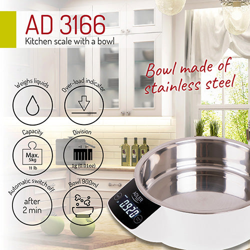ADLER Kitchen scales – AD 3166 Kitchen scale with bowl – image 10