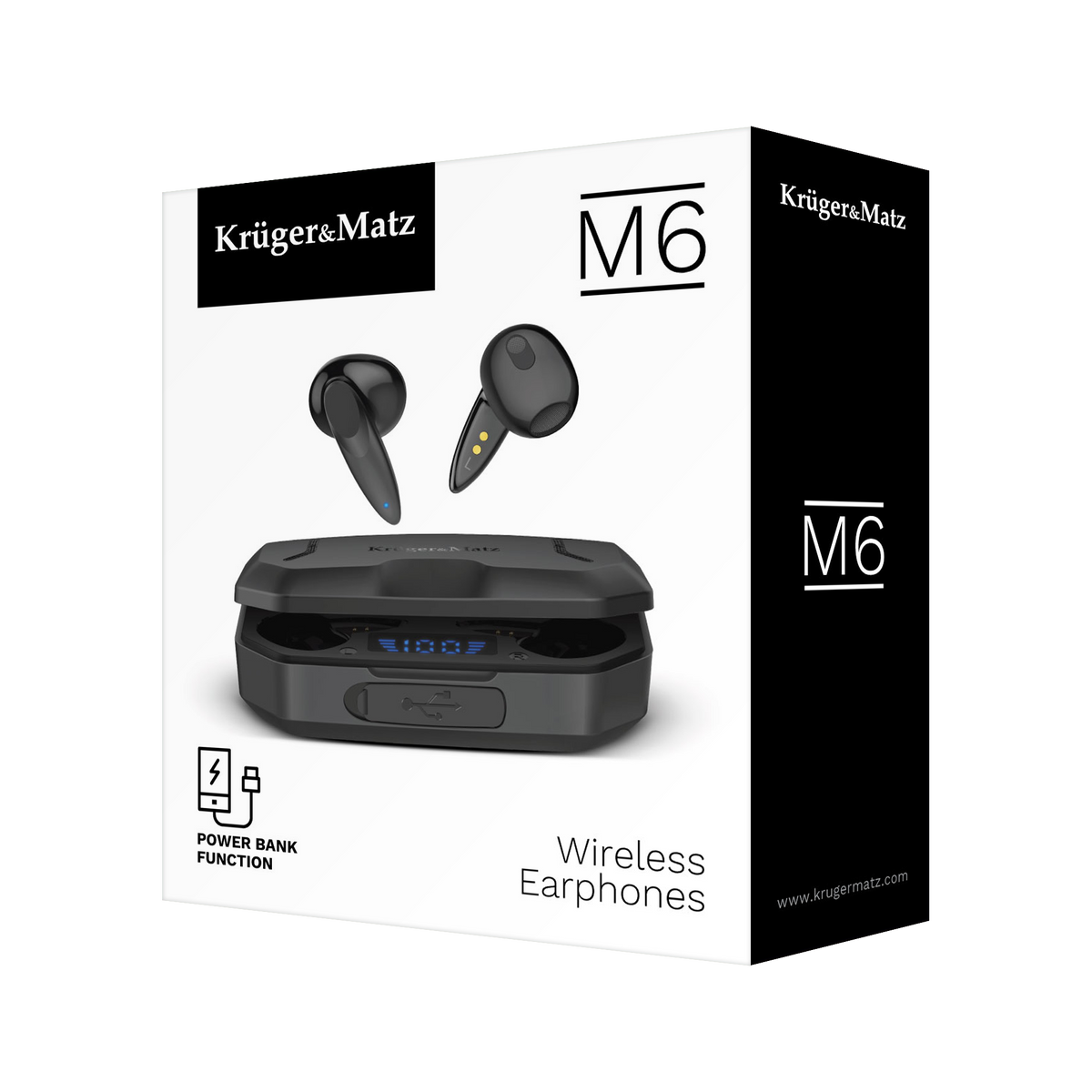 Kruger&amp;Matz M6 Wireless In-Ear Headphones with Power Bank - Black - Carlat