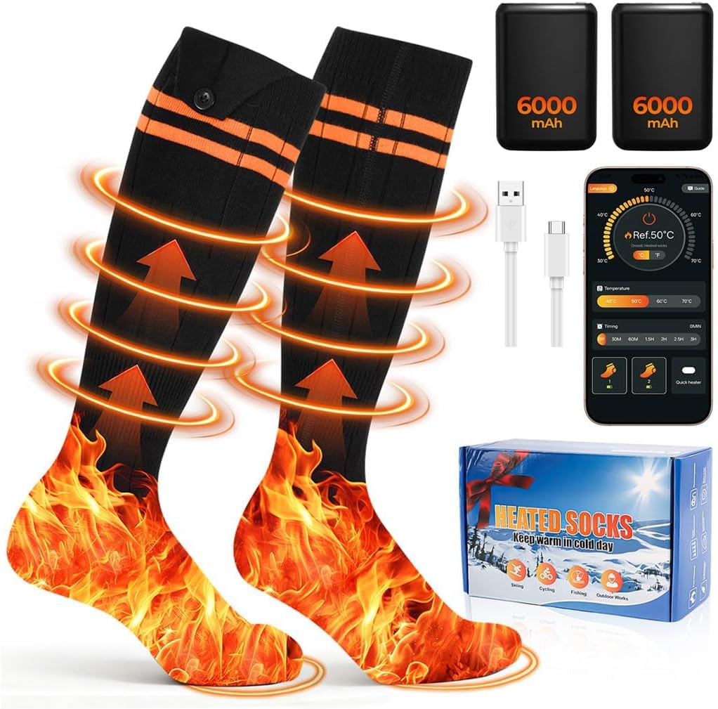 LEDSUUEI 7.0 Update Heated Socks: 【NO.1 Heating Effect】 Certified Heated Socks 75 °C Large Heating Range Heated Socks, 6000 mAh Battery Life - Carlat
