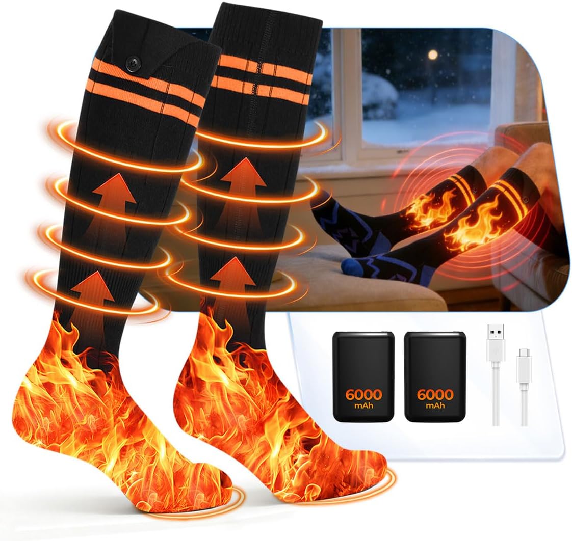 LEDSUUEI 7.0 Update Heated Socks: 【NO.1 Heating Effect】 Certified Heated Socks 75 °C Large Heating Range Heated Socks, 6000 mAh Battery Life - Carlat