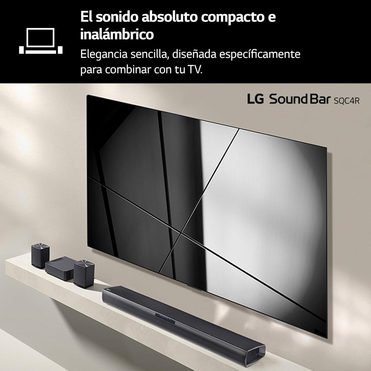 LG SQC4R 4.1 Soundbar (220W) with Wireless Subwoofer and Rear Speakers (Adaptive Sound Control, Bluetooth), Black - Carlat