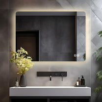 LISA LED Bathroom Mirror with Lighting, 80 x 60 cm, Large Bathroom Mirror with Touch, Dimmable, Warm White/Cool White Light, Anti-Fog Wall Mirror for Bathroom, Toilet, Hallway, Rear Lighting - Carlat