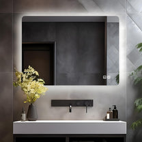 LISA LED Bathroom Mirror with Lighting, 80 x 60 cm, Large Bathroom Mirror with Touch, Dimmable, Warm White/Cool White Light, Anti-Fog Wall Mirror for Bathroom, Toilet, Hallway, Rear Lighting - Carlat