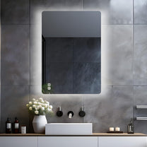LISA LED Bathroom Mirror with Lighting, 80 x 60 cm, Large Bathroom Mirror with Touch, Dimmable, Warm White/Cool White Light, Anti-Fog Wall Mirror for Bathroom, Toilet, Hallway, Rear Lighting - Carlat