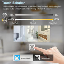 LISA LED Bathroom Mirror with Lighting, 80 x 60 cm, Large Bathroom Mirror with Touch, Dimmable, Warm White/Cool White Light, Anti-Fog Wall Mirror for Bathroom, Toilet, Hallway, Rear Lighting - Carlat