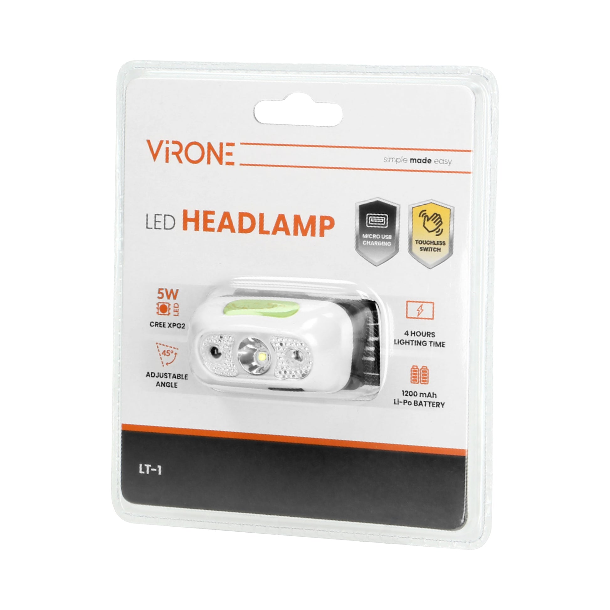Orno Flashlights, hand – LED headlamp 5W, 230lm, 1200mAh Li-po, moving head – image 3