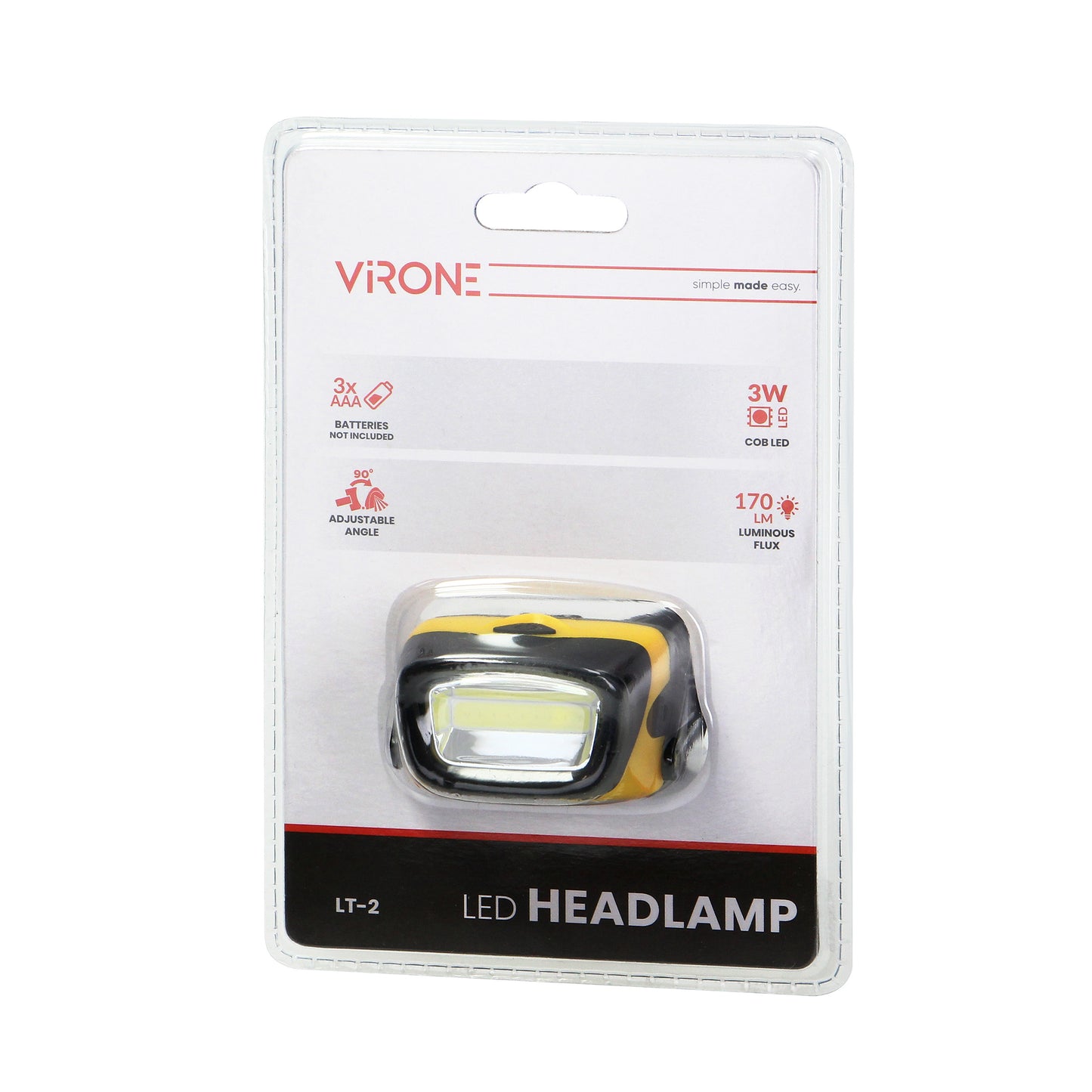 Orno COB LED headlamp 3W, 170lm, 3 x AAA, moving head – image 2