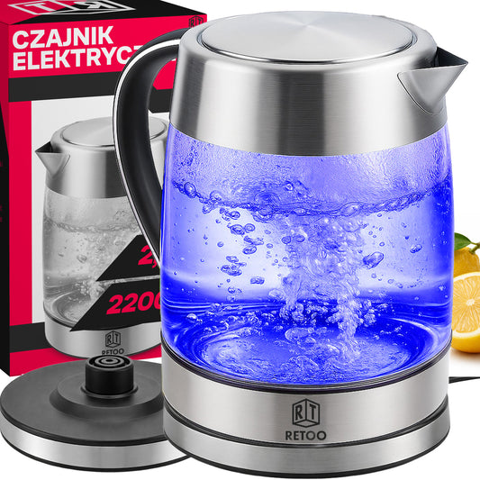 Large Cordless Electric Kettle, 1.7 L, 2200 W, LED, Stainless Steel and Glass - OR1302 - Carlat