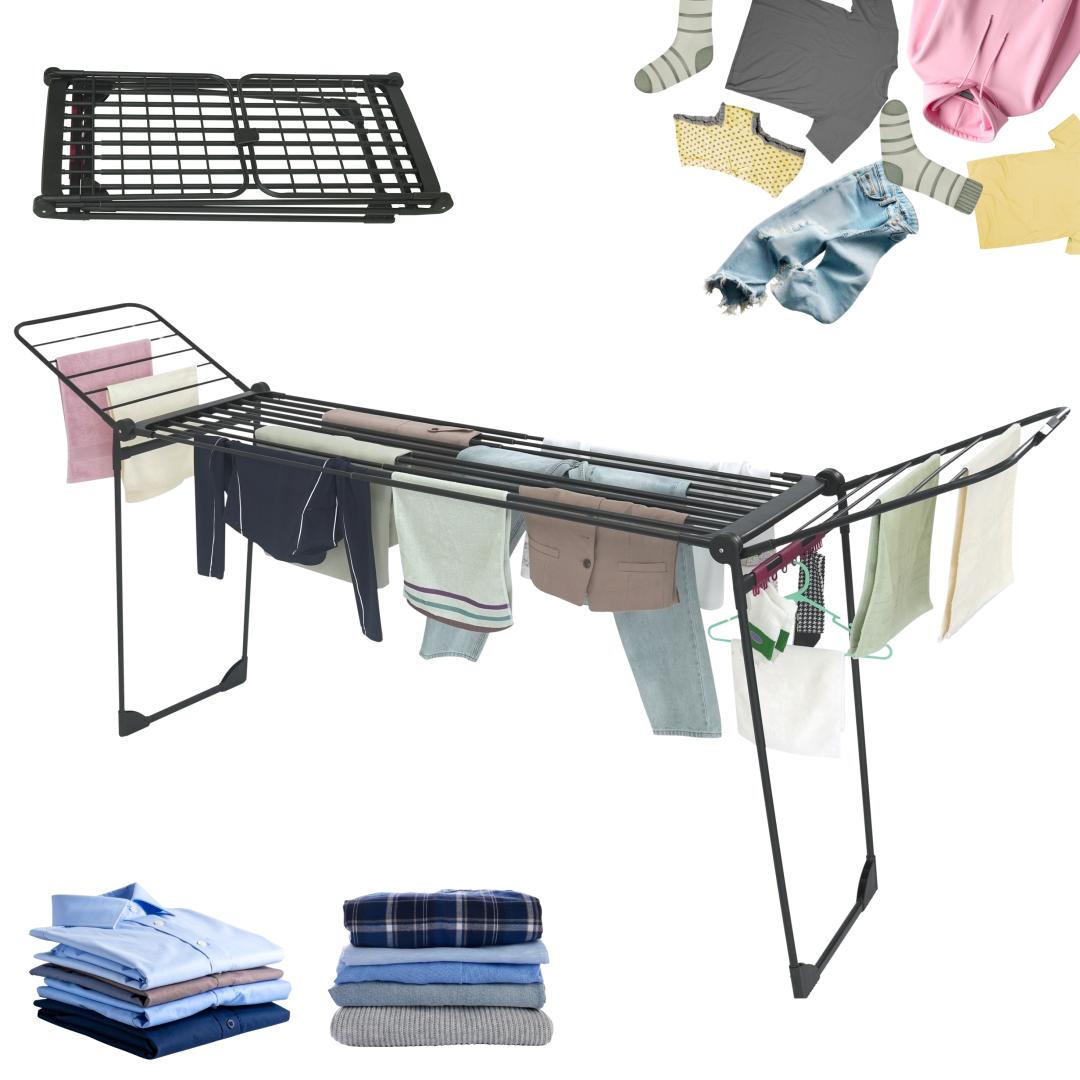 Large, foldable clothes drying rack, up to 25 kg, black, XXL, Kinghoff KH-2045 - Carlat