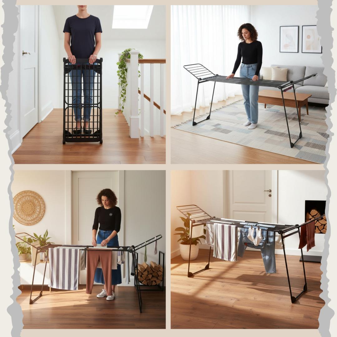 Large, foldable clothes drying rack, up to 25 kg, black, XXL, Kinghoff KH-2045 - Carlat