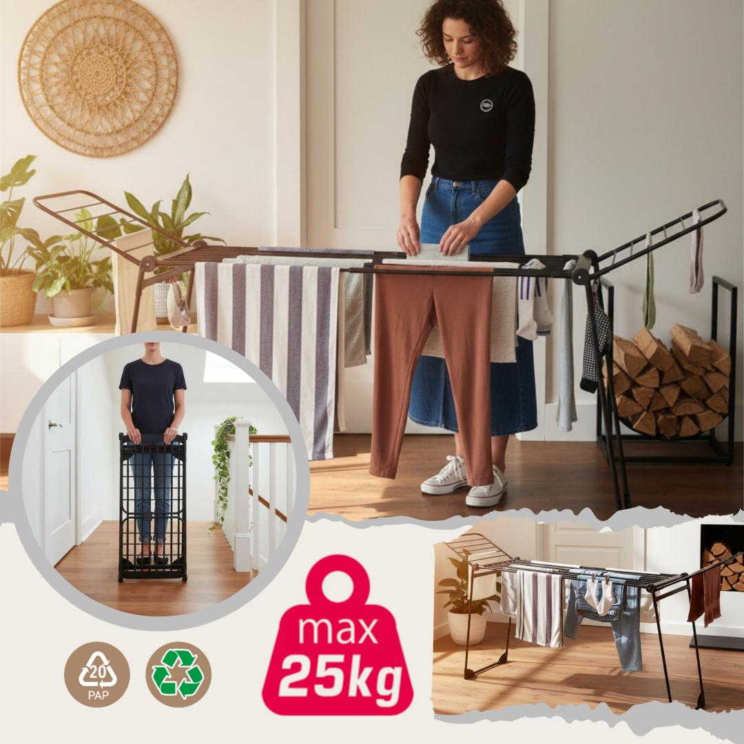 Large, foldable clothes drying rack, up to 25 kg, black, XXL, Kinghoff KH-2045 - Carlat