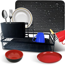 Large, freestanding, two-tier dish and cutlery drying rack with drip tray - Carlat