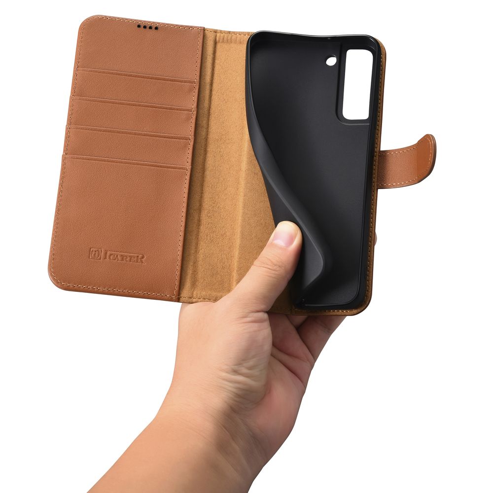 Leather Wallet Case for Galaxy S22+ Brown - Carlat