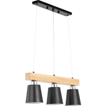 Lighting – 3-point E27 hanging ceiling lamp - wooden beam - Carlat