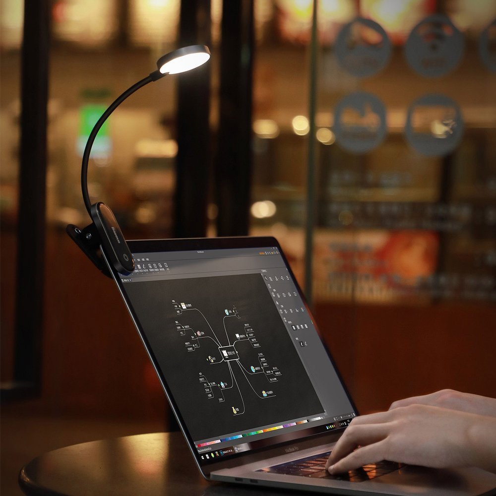 Lighting – Mini LED screen reading lamp with clip, gray - Carlat