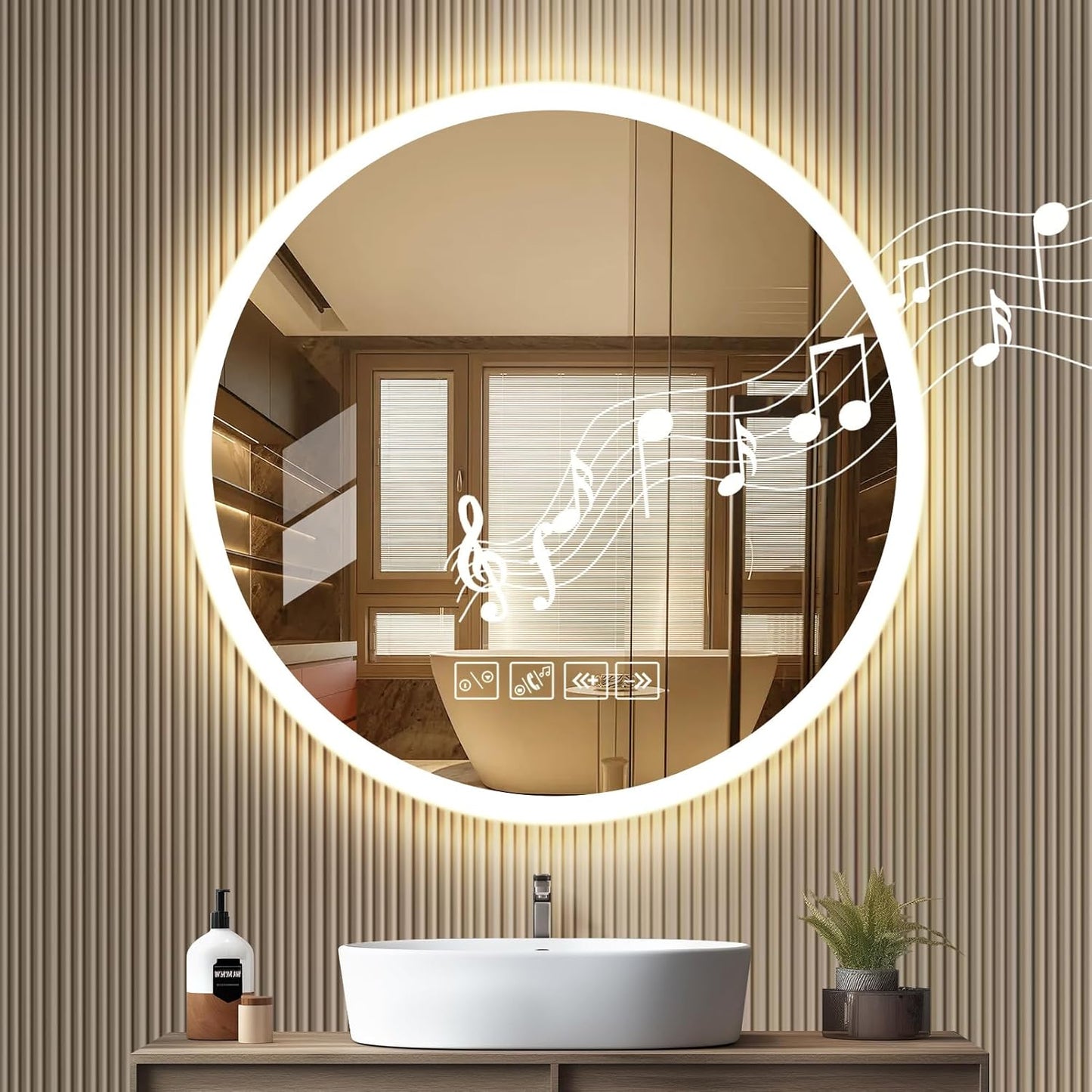 Litglobe Bathroom Mirror with Lighting 50 x 70 cm, Mirror with Lighting with Anti-Fog, Bathroom Mirror with Clock, LED Bathroom Mirror with Touch Switch, Memory Function, 3 Light Colours, Dimmable - Carlat