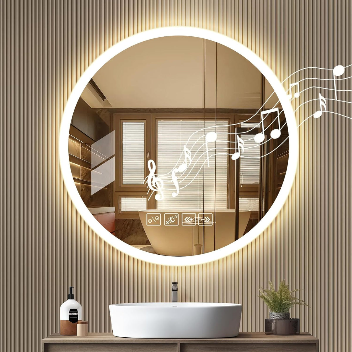 Litglobe Bathroom Mirror with Lighting 50 x 70 cm, Mirror with Lighting with Anti-Fog, Bathroom Mirror with Clock, LED Bathroom Mirror with Touch Switch, Memory Function, 3 Light Colours, Dimmable - Carlat