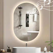 Litglobe Bathroom Mirror with Lighting 50 x 70 cm, Mirror with Lighting with Anti-Fog, Bathroom Mirror with Clock, LED Bathroom Mirror with Touch Switch, Memory Function, 3 Light Colours, Dimmable - Carlat