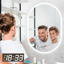 Litglobe Bathroom Mirror with Lighting 50 x 70 cm, Mirror with Lighting with Anti-Fog, Bathroom Mirror with Clock, LED Bathroom Mirror with Touch Switch, Memory Function, 3 Light Colours, Dimmable - Carlat