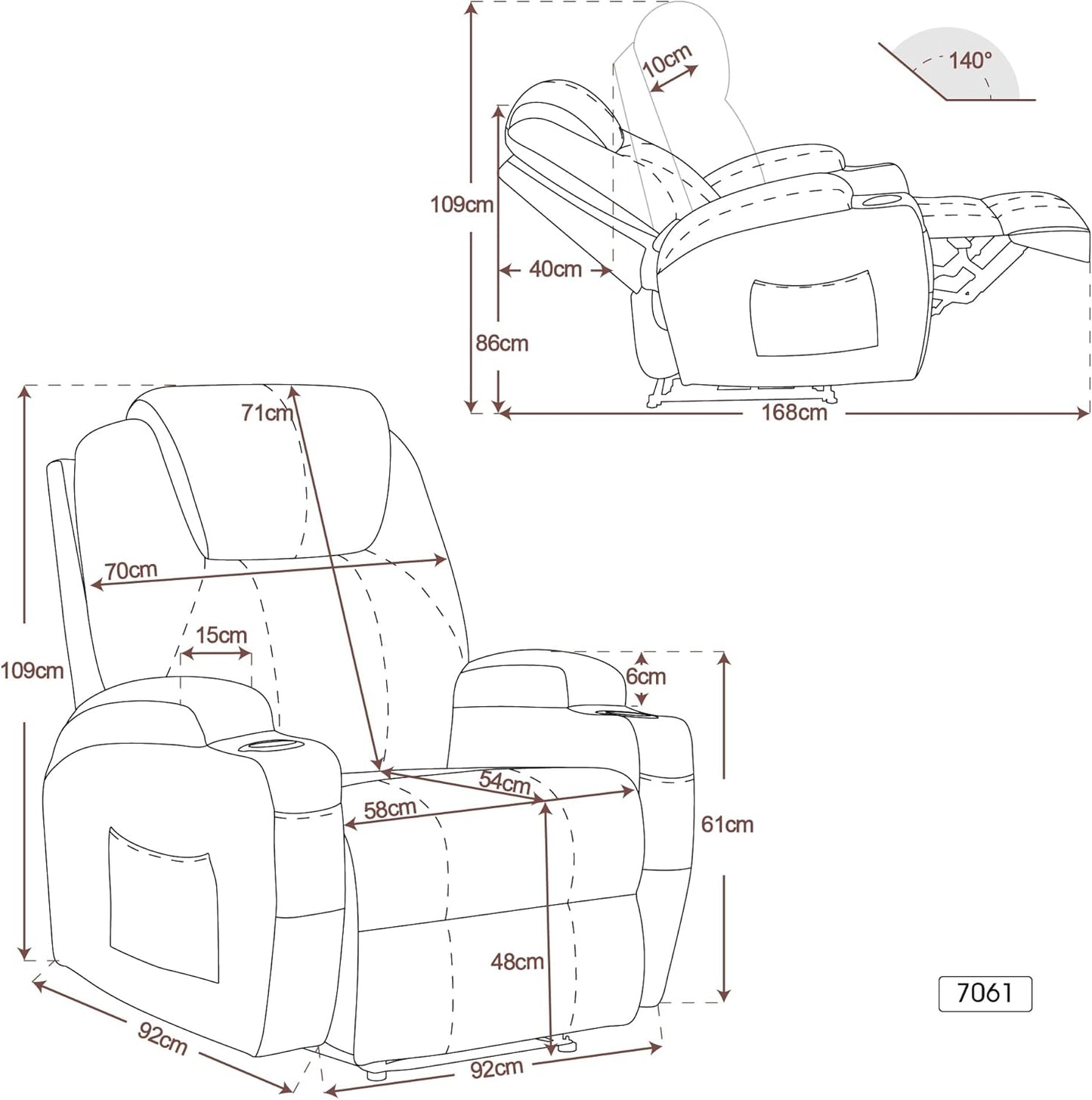 MCombo Electric Relaxing Chair, Massage Chair, Television Chair, Reclining Function, Vibration, Heater 7061 - Carlat