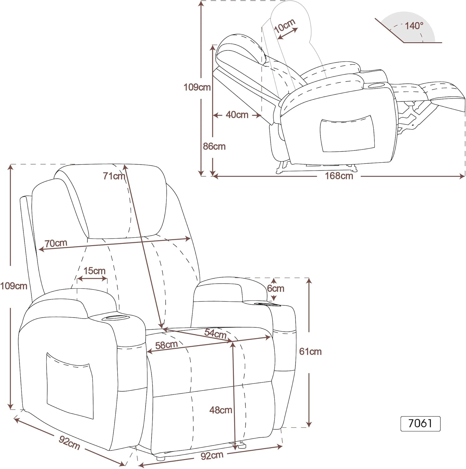MCombo Electric Relaxing Chair, Massage Chair, Television Chair, Reclining Function, Vibration, Heater 7061 - Carlat