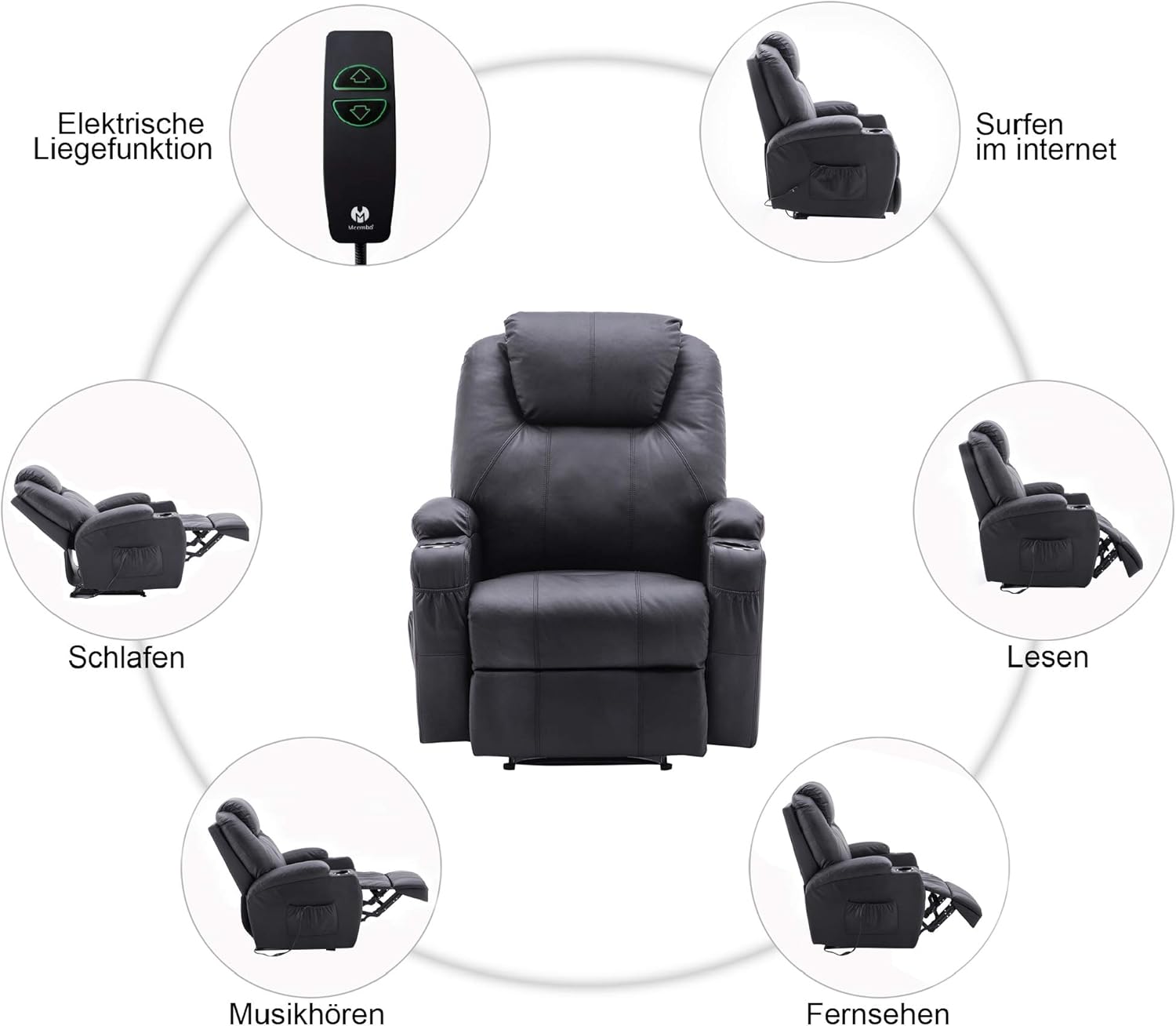 MCombo Electric Relaxing Chair, Massage Chair, Television Chair, Reclining Function, Vibration, Heater 7061 - Carlat