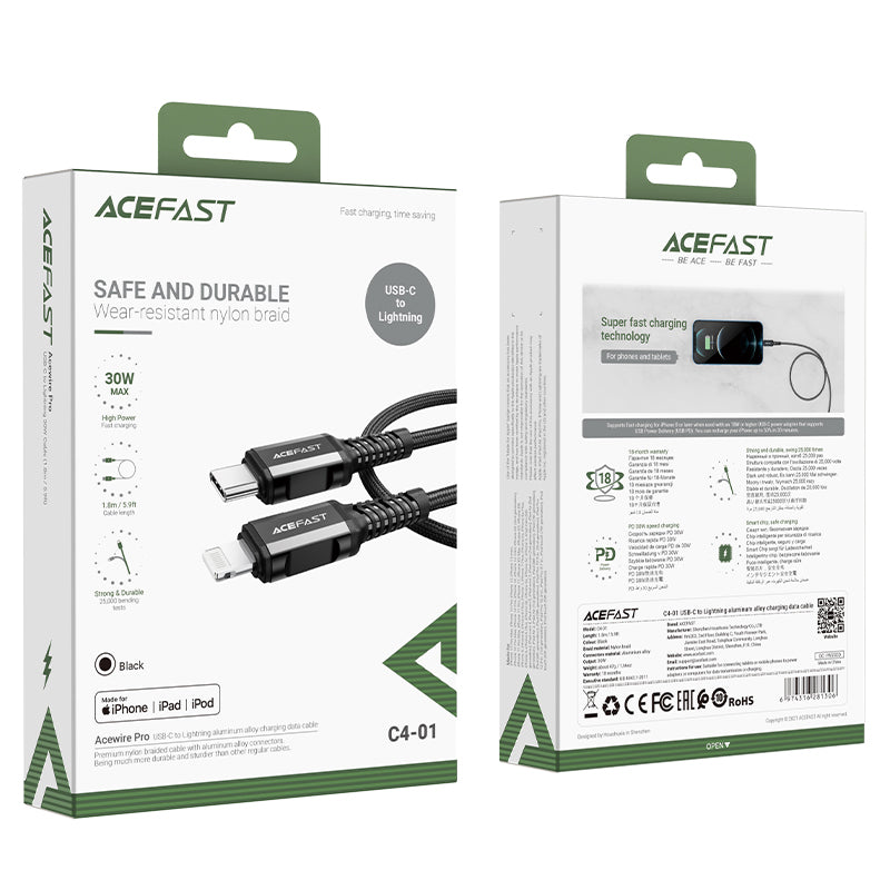 MFI cable for iPhone USB-C - Lightning 30W 3A 1.8m black - Carlat