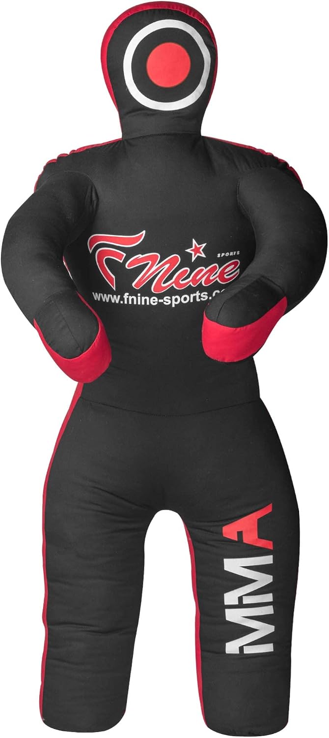MMA Grappling Dummy for Judo, Wrestling, Brazilian Jiu Jitsu Submission and Throwing Unfilled Canvas Bag (Black Red, 47 inches) - Carlat