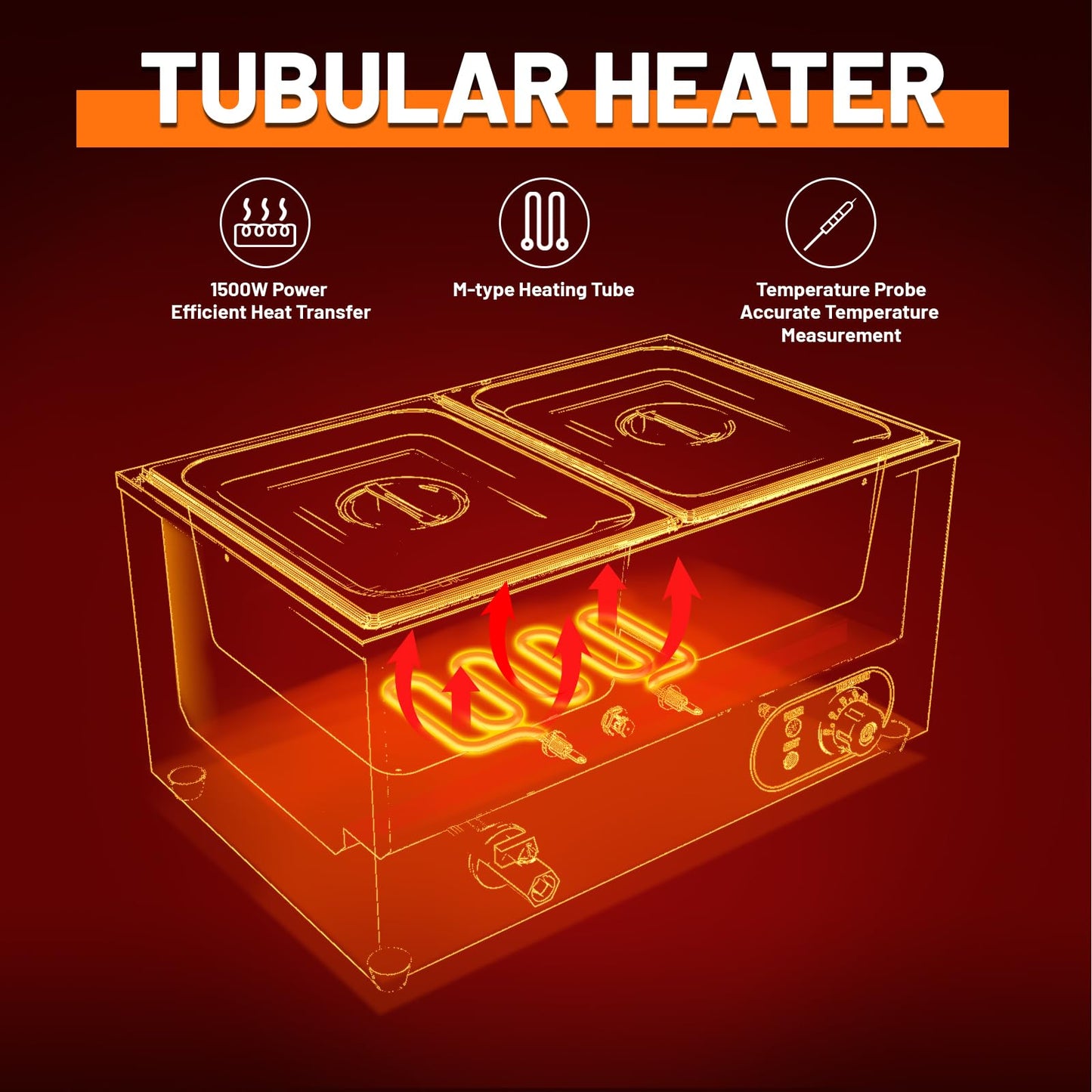 MOOTACO Bain Marie Speisenwärmer Wasserbad Gastro GN-Behältern (GN) 1/2x 2 Warmhalter Edelstahl mit Ablaufhahn 1500W Elektrischer Buffetwärmer,Wasserbad Temperatur einstellbar von 30-85 °C - Carlat