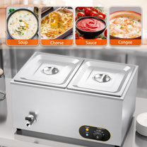 MOOTACO Bain Marie Speisenwärmer Wasserbad Gastro GN-Behältern (GN) 1/2x 2 Warmhalter Edelstahl mit Ablaufhahn 1500W Elektrischer Buffetwärmer,Wasserbad Temperatur einstellbar von 30-85 °C - Carlat