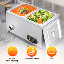 MOOTACO Bain Marie Speisenwärmer Wasserbad Gastro GN-Behältern (GN) 1/2x 2 Warmhalter Edelstahl mit Ablaufhahn 1500W Elektrischer Buffetwärmer,Wasserbad Temperatur einstellbar von 30-85 °C - Carlat