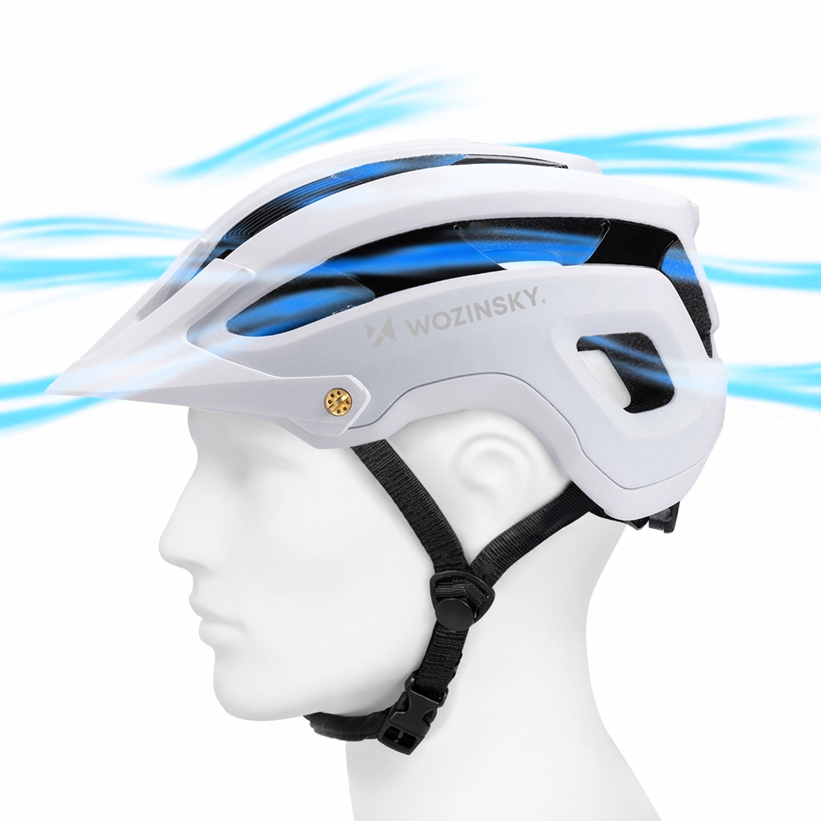 MTB bicycle helmet with detachable visor, light, 57-62 cm - black and white - Carlat