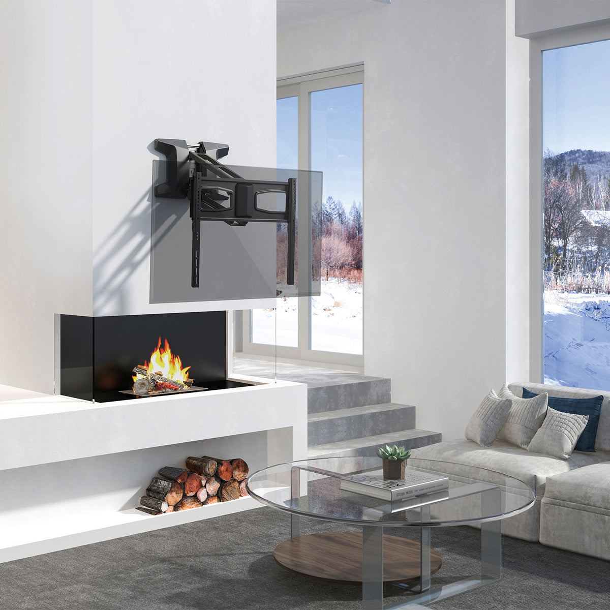 Maclean Electric TV Mount for Above the Fireplace, max VESA 600x400, Wi-Fi Remote, 37"-70", max 35 kg, MC-891 - Carlat