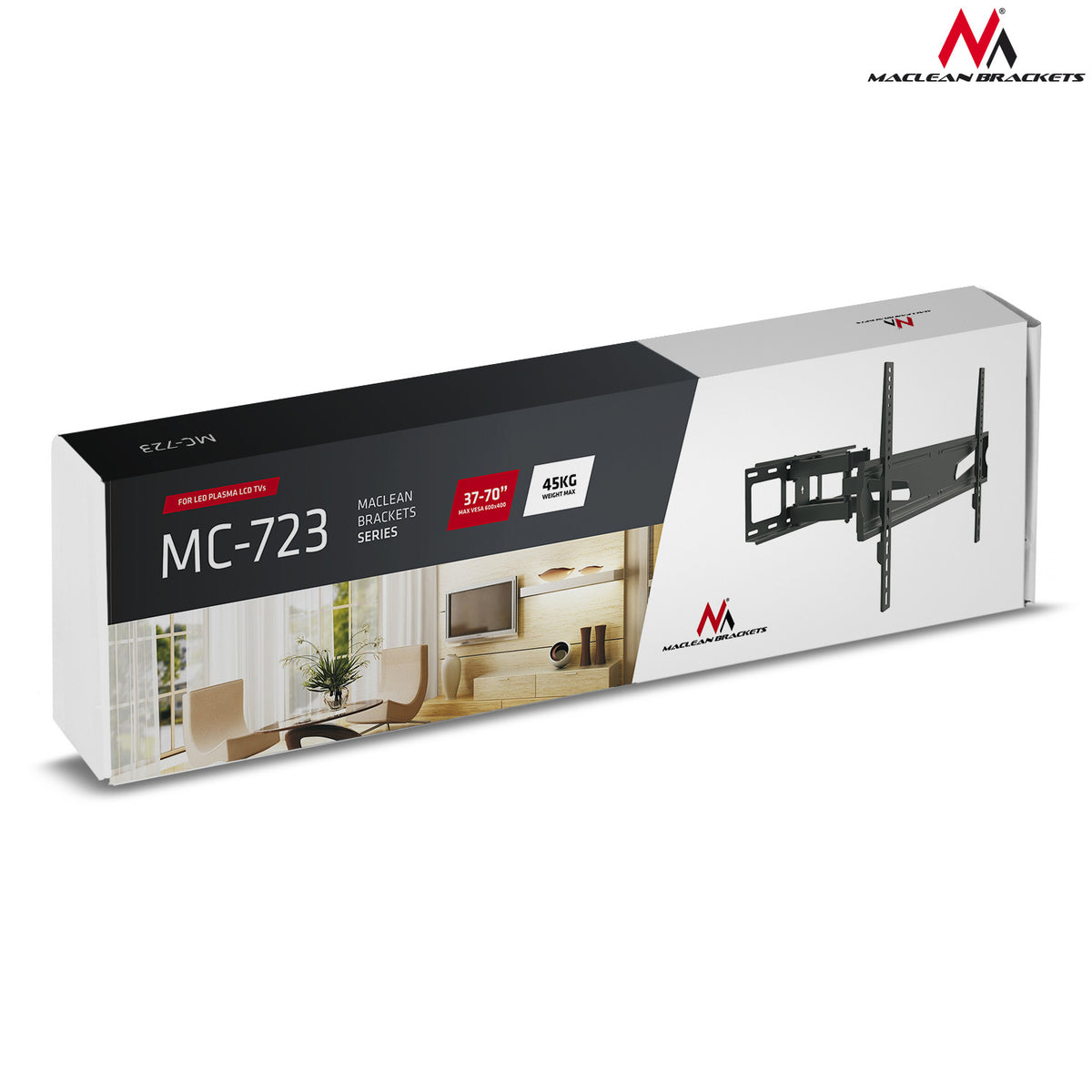 Maclean TV Mount / Bracket, Universal, Max VESA 600x400, 37-80", 45 kg, Black, MC-723 B - Carlat
