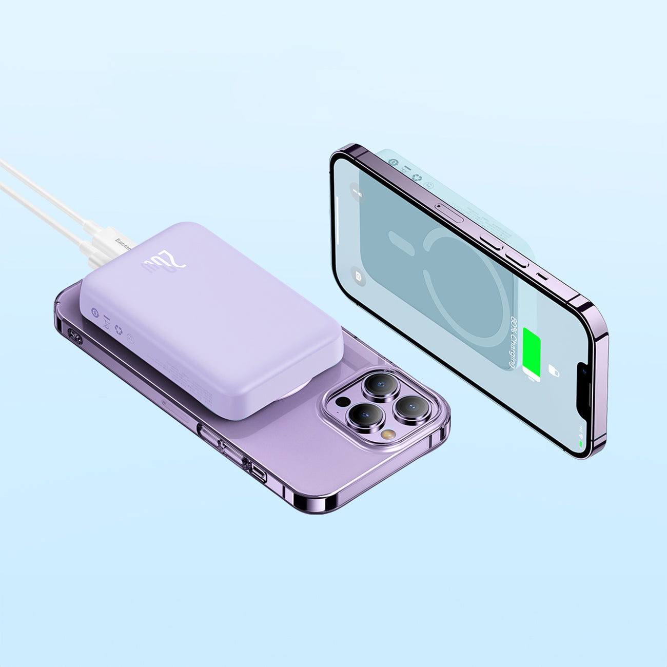 Magnetic induction powerbank 10000mAh 20W + USB-C cable - purple - Carlat