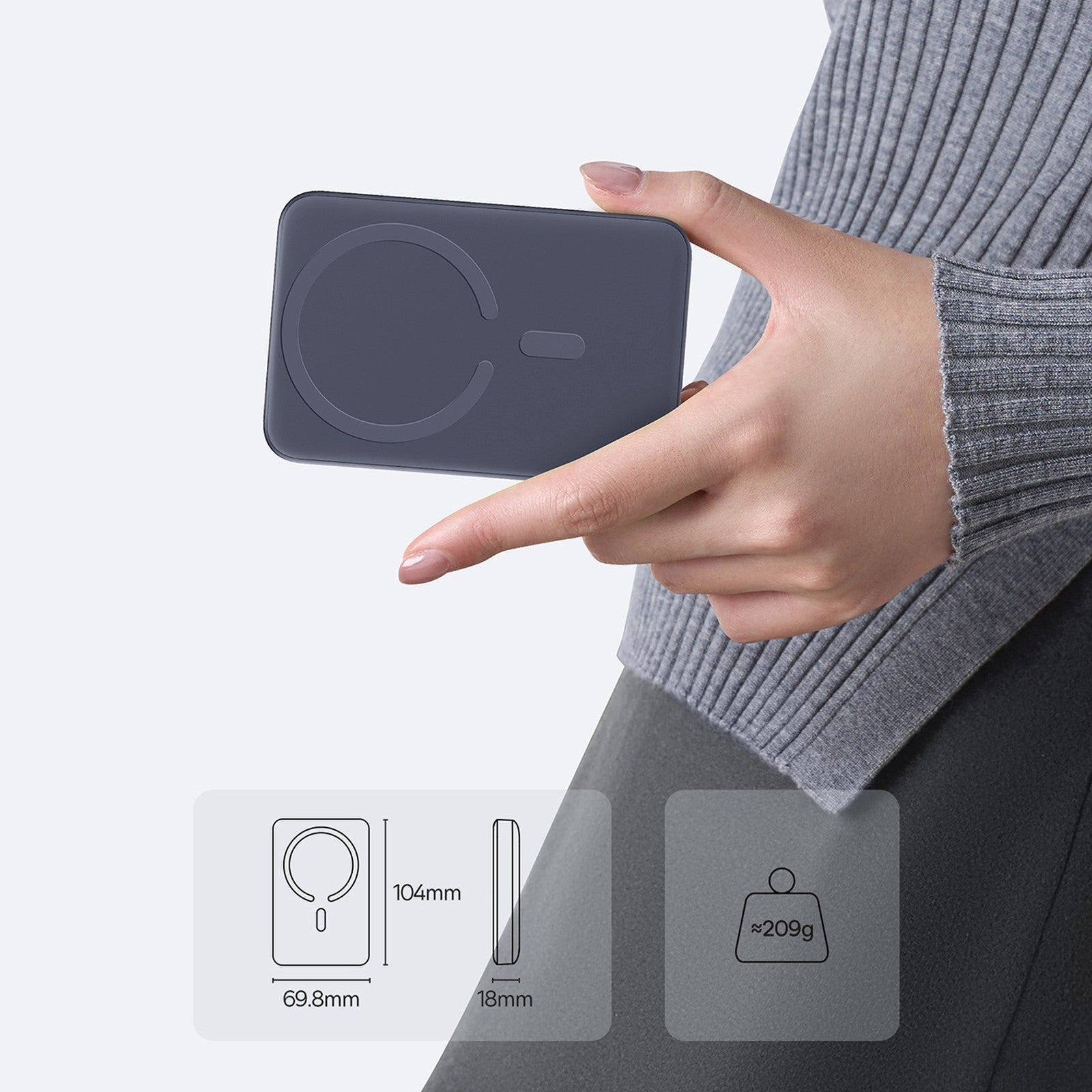 Magnetic power bank 10000mAh 22.5W EnerFill FM11 MagSafe with USB-C cable - dark gray - Carlat