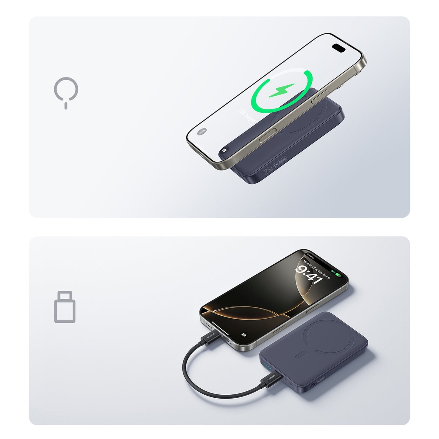 Magnetic power bank 10000mAh 22.5W EnerFill FM11 MagSafe with USB-C cable - dark gray - Carlat
